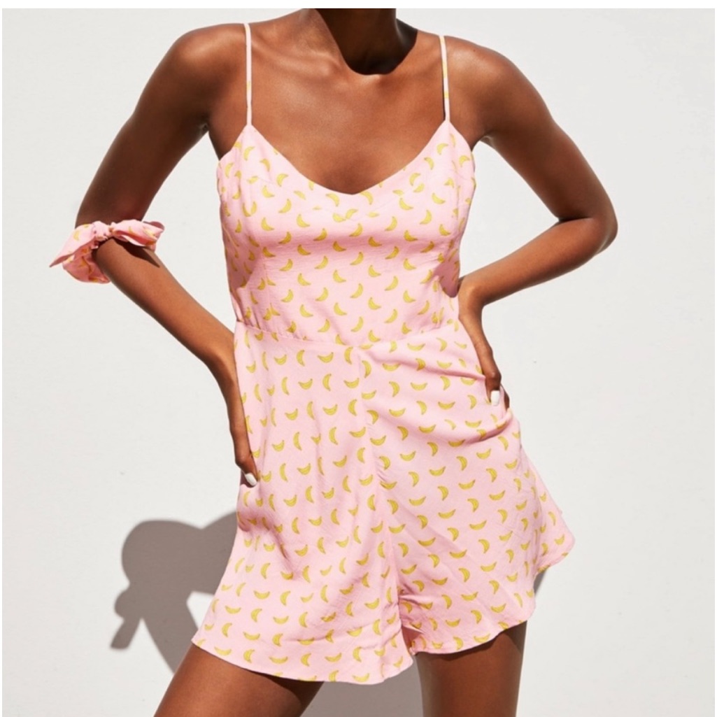 Zara Pink Yellow Banana Print Sleeveless Romper Womens Medium
